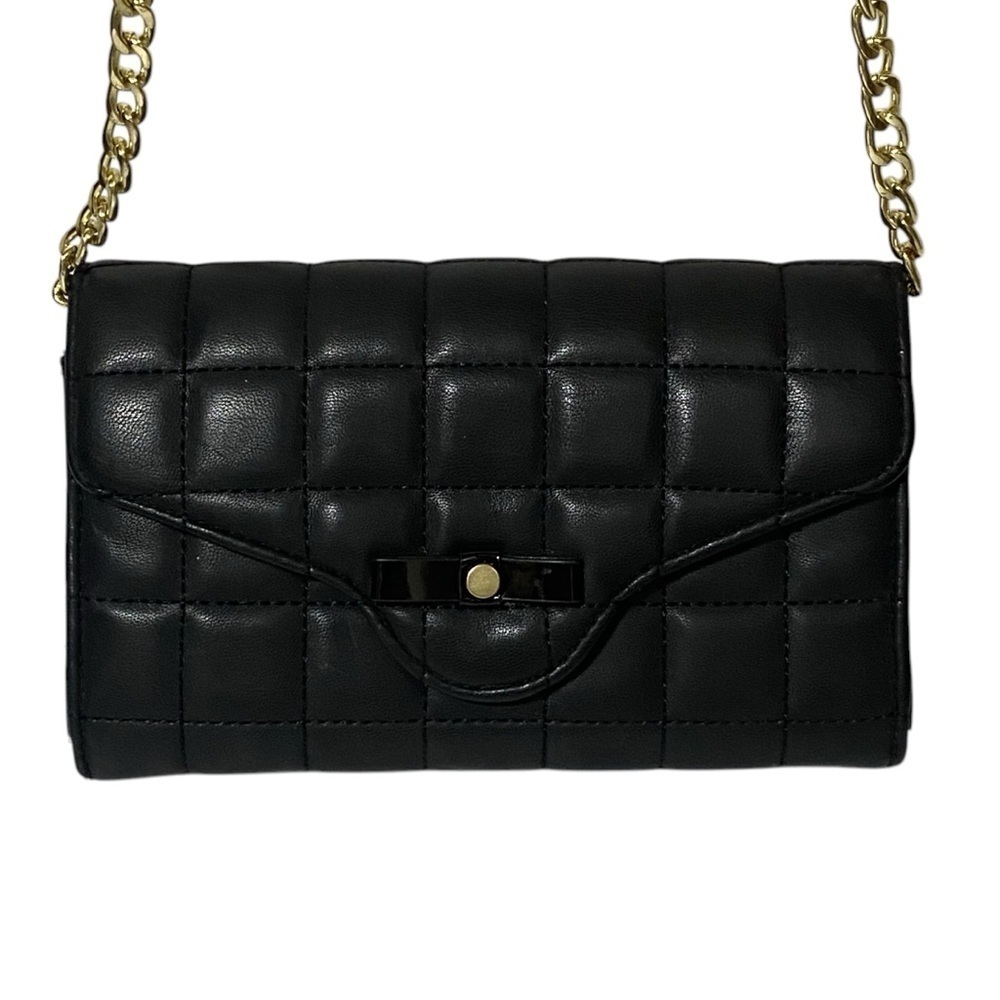 Mossimo Black Quilted Crossbody Bag Gold Chain Small Purse Wallet